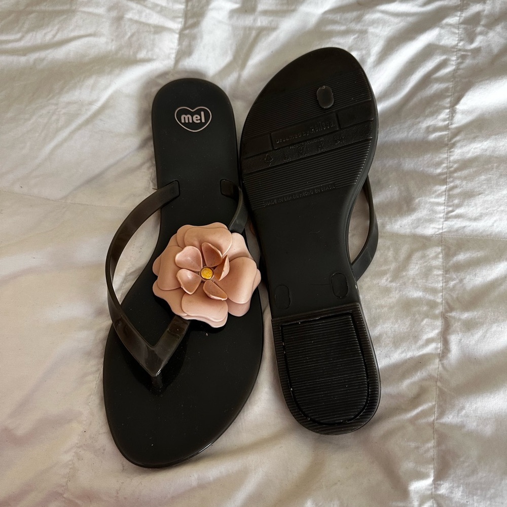 ME Makeover Essentials Black Sandals with Pink Floral Accent - Picture 2 of 2